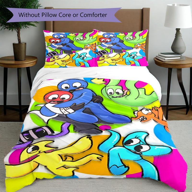 3pcs Duvet Cover Set (1*Duvet Cover + 2*Pillowcase, Without Core), Game Rainbow Friends Print Bedding Set, Bedroom Decor, All‑Season, Birthday Gift