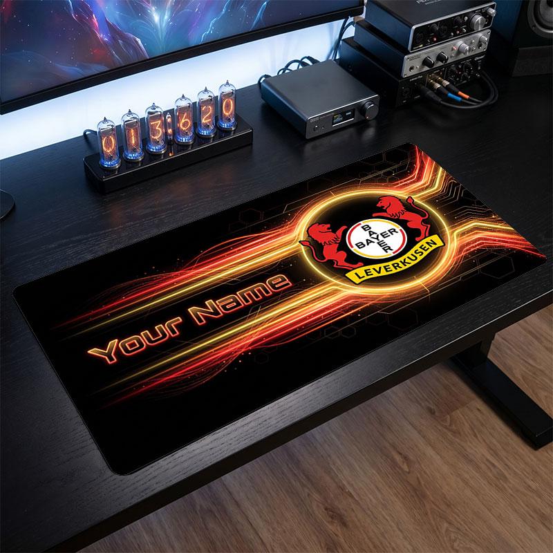 Tappetino per Mouse Grande Personalizzato Calcio Bayer Leverkusen, Stampa Testo Nome Personalizzato, Tappetino da Scrivania Antiscivolo con Logo Calcio, Regalo per Gamer
