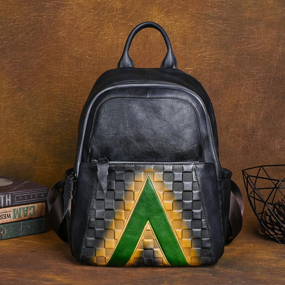 

Chinese Style Cowide Vintage Women Backpacks Large Capacity Embossing Leather College Student Schoolbags Travel Daily Mochilas чёрный