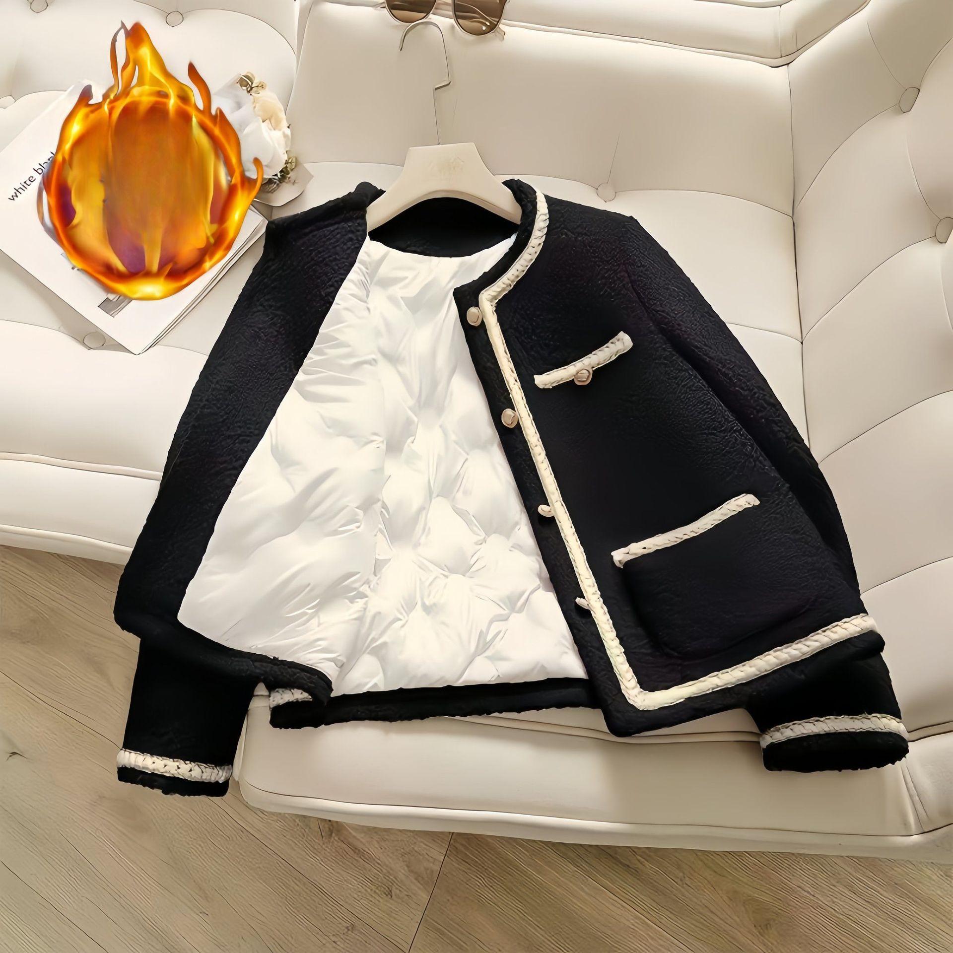 

Утолщенная куртка-пуховик, короткая куртка в стиле «маленький аромат» для женщин, новая зимняя универсальная красная куртка для французского светского человека 2XL