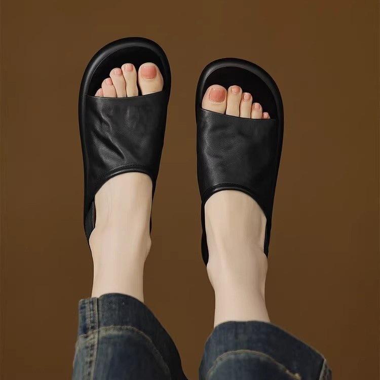 Ladies Niche Light Luxury Summer Handmade Women s Shoes, Retro Commuting Women s Shoes, Cool Slippers 35