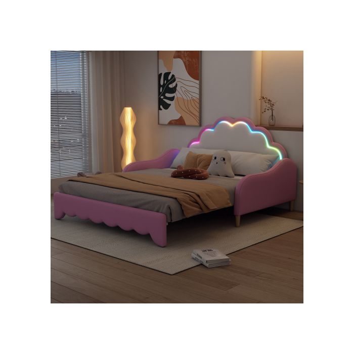 Canapé-lit - MUVOE - 140x200 cm - Éclairage LED - Matelas inclus - Rose