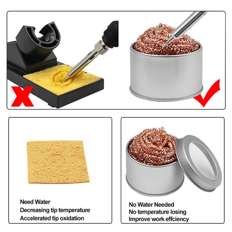 1x Soldering Iron Cleaning Ball Copper Wire Cleaner Steel Ball with stain steel box for Stand Holder Welding Desoldering