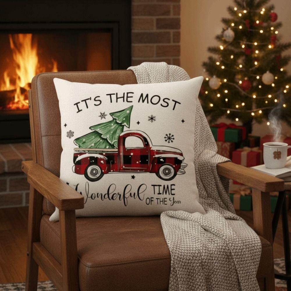 New 45×45cm Christmas Throw Pillow Cover Linen Christmas Tree Pillowcase Removable Soft Pillow Cover Home Decoration