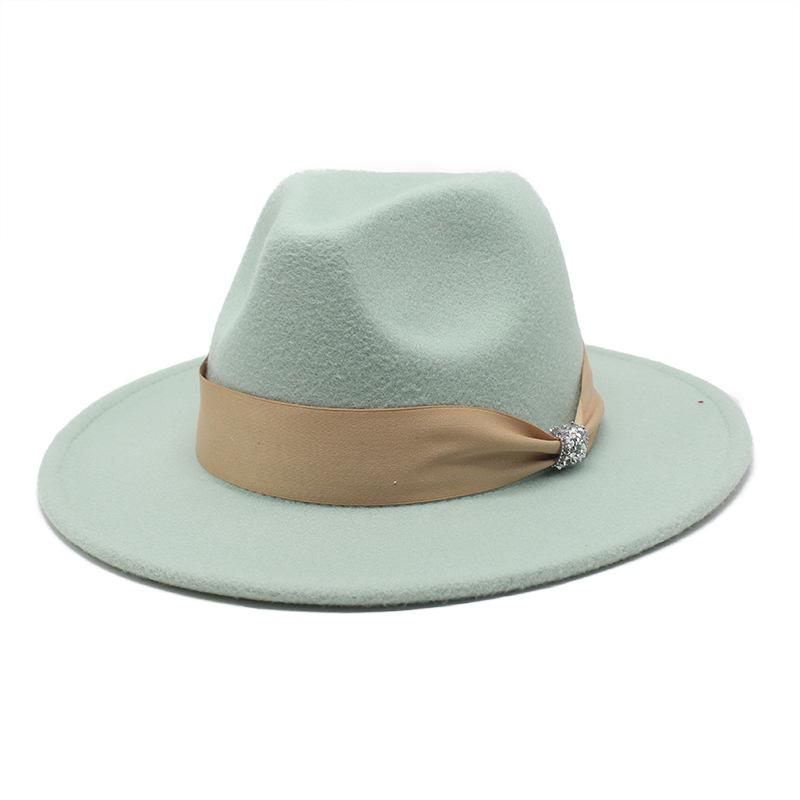 British Woolen Hat Women'S Spring Wide Brim Flat Top Internet Celebrity French Top Hat Flat Edge Imitation Wool Camel Jazz Hat