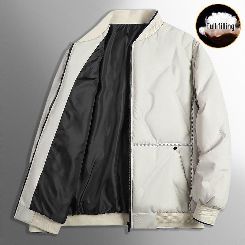 Men's Lightweight Luxury Down Bomber Jacket - Short, Business Casual, Trendy Outerwear for Mid-aged Men.