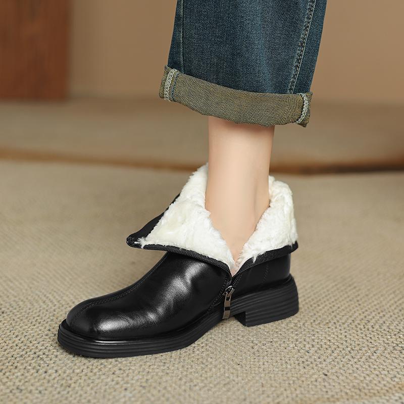 Fashion 2024 Winter Women Boots Women Shoes Round Toe Chunky Heel Short Ladies Shoes Thick Velvet Warm Snow Boots Chelsea Ankle Boots