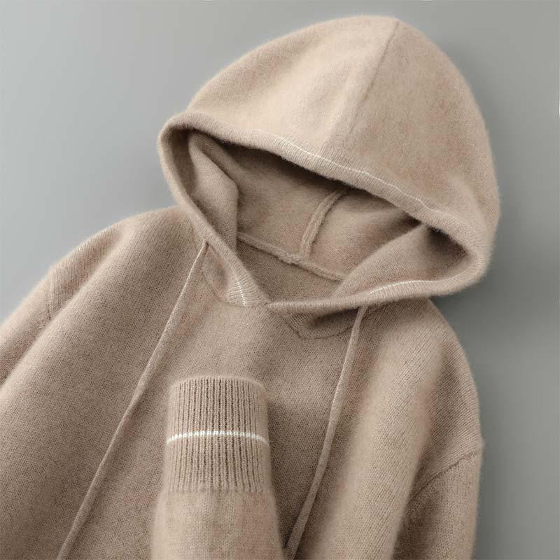 

Кашемировый шерстяной худи в стиле колор-блок - Свободная, стройнящая вязаная базовая кофта XL