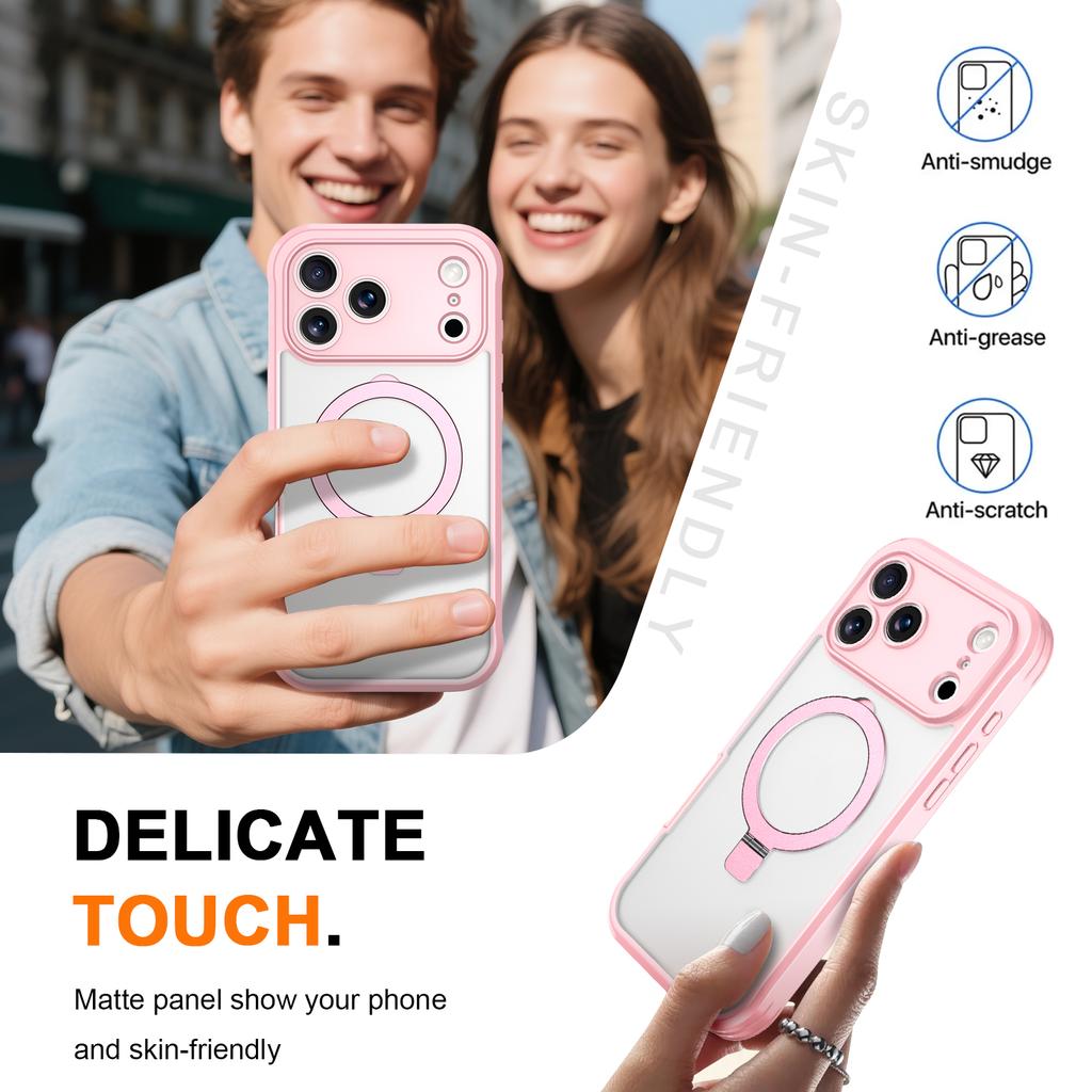 Etui na iPhone 17 Pro Max typu Skin Touch, jednokolorowe, z TPU+PC, pokrowiec na telefon z magnetyczną podpórką
