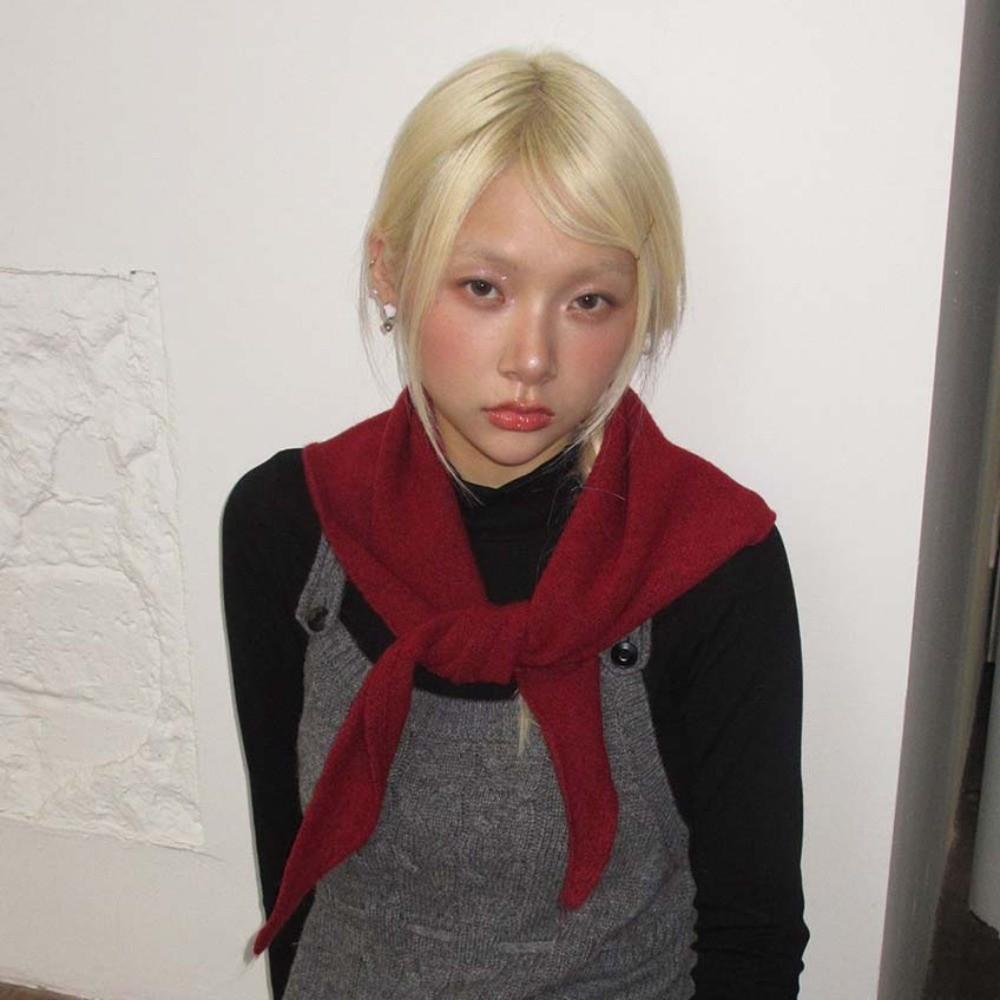 Thick Warm Triangle Scarf Soft Texture Mini Shawl Wrap Knit Hair Band Knit Headscarf Urban Women