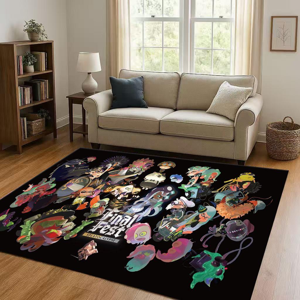 3D Splatoon Game Cartoon Living Room Non Slip Area Rug Soft Carpet for Bedroom Playroom Sofa,Easy Clean Home Decor Doormat