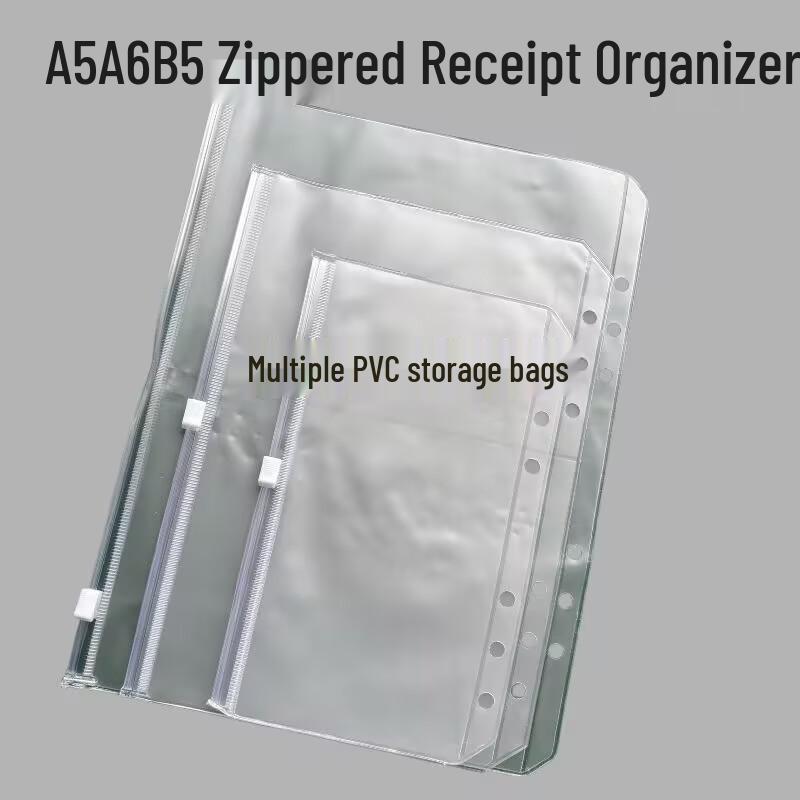 PVC Zipper Storage Bag: A4/A5/B5 Receipt Holder & A6 Planner with 6-Hole Loose-Leaf Feature