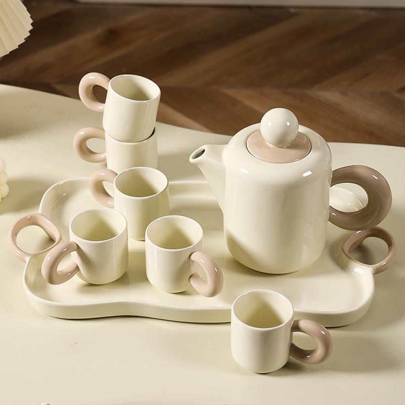 Cremefarbener Wind Keramik Wasserbecher Haushaltsset Teetasse Teekanne Leichter Luxus Wohnzimmer Hochzeit Einweihung Geburtstagsgeschenk