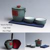 Bluestone Glaze Ceramic Quick Tea Cup One Pot Two Cups Portable Storage Bag Kung Fu Tea Set