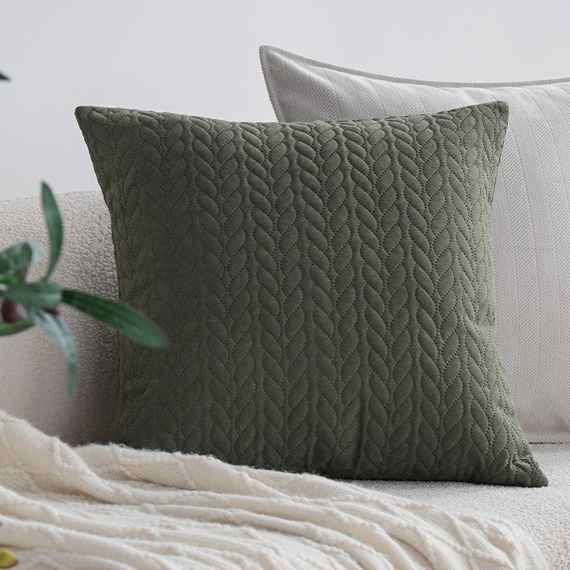 Modern Light Luxury Style Pillow Model Room Olive Green Sofa Pillow Case B&B Bedside Pillow Waist Pillow Soft Cushion