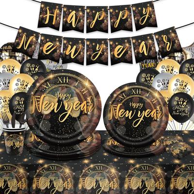 New Year'S Theme Party Tableware Set Party Tablecloth Tissue Paper Plate Paper Cup Scene Flag Arrangement