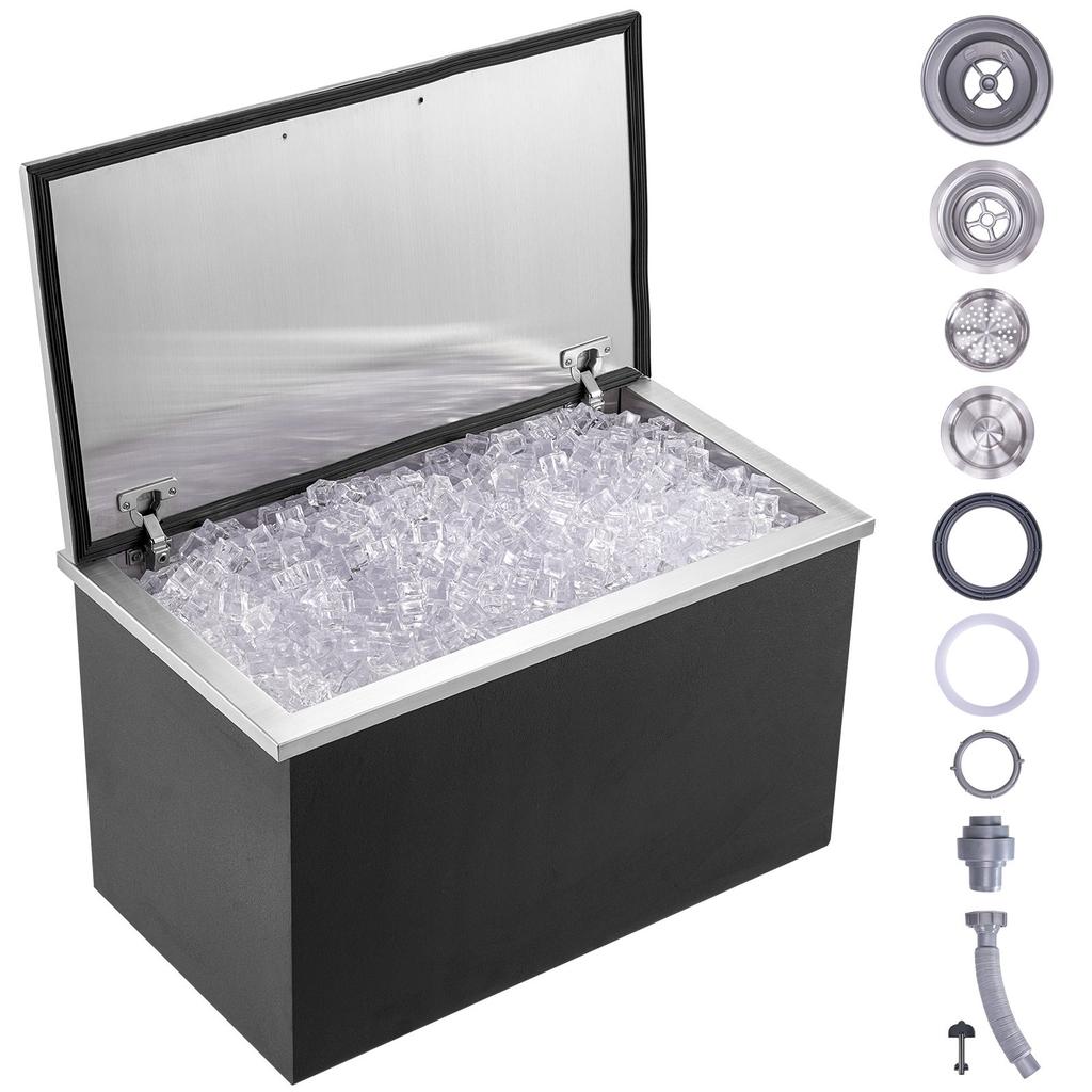 VEVOR Drop In Ice Chest, 24"L X 20"W X 15"H Stainless Steel Ice Cooler, Commercial Ice Bin with Hinged Cover
