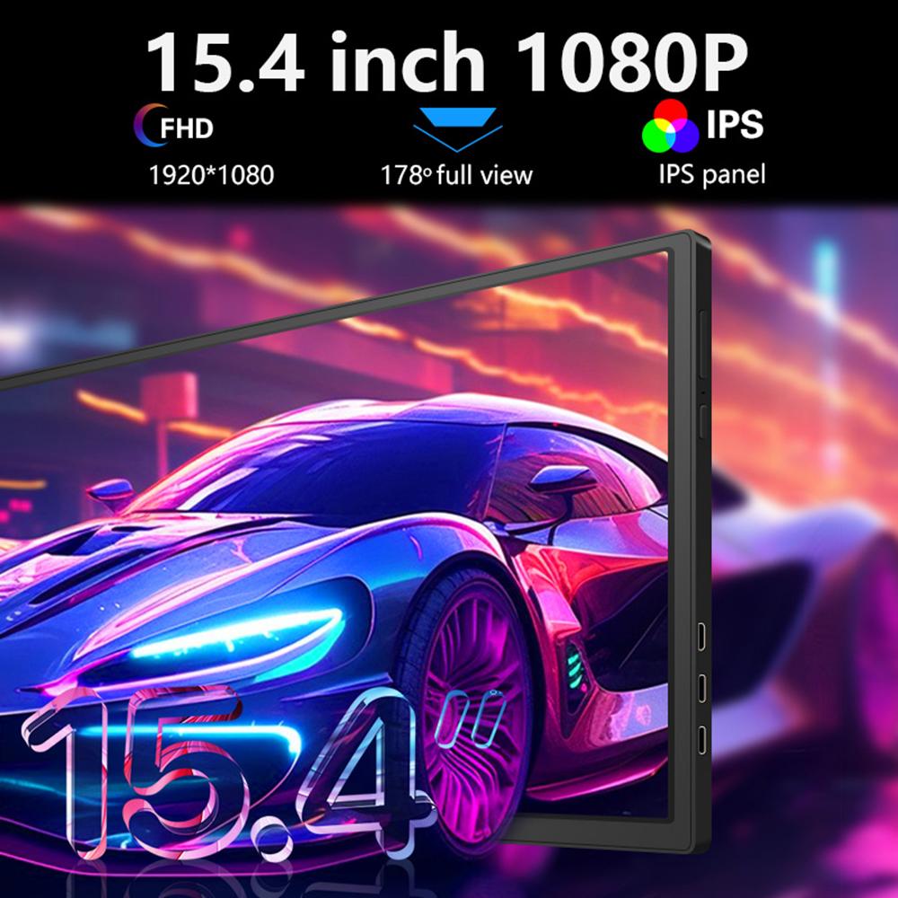 Dual-screen Monitor 15.4in Portable Display 1920x1080P FHD Screen Rotatable Laptop Display Extender for Gaming Editing Stock