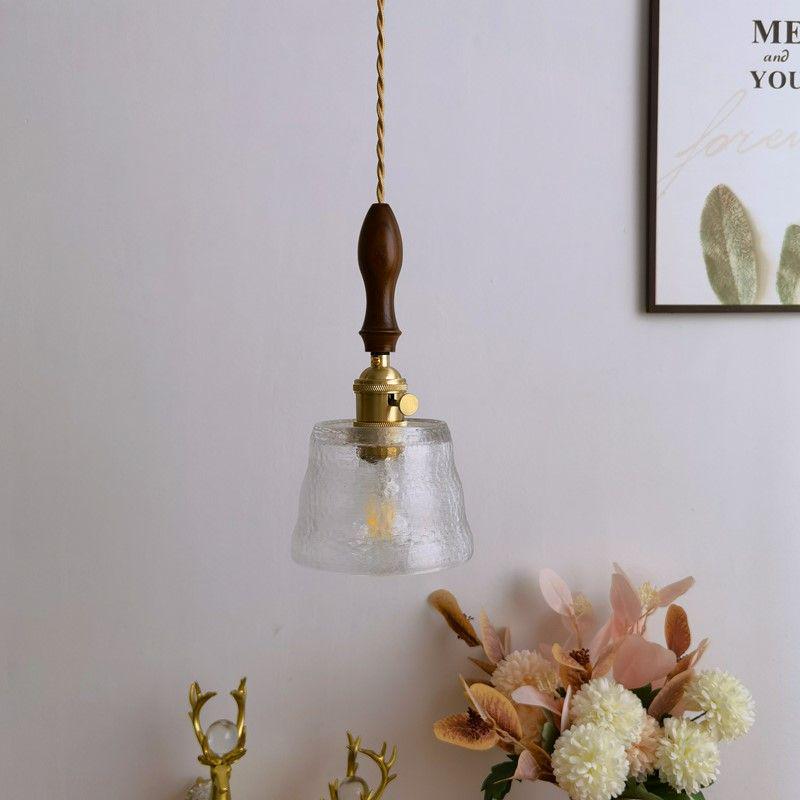 Japanese Walnut Brass Glass Pendant Light for Bar, Restaurant, Bedside, Display, Entrance, Study, Bedroom