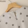 ZANZEA Women Casual Round Neck 3/4 Sleeve Loose Polka Dot Print Blouse