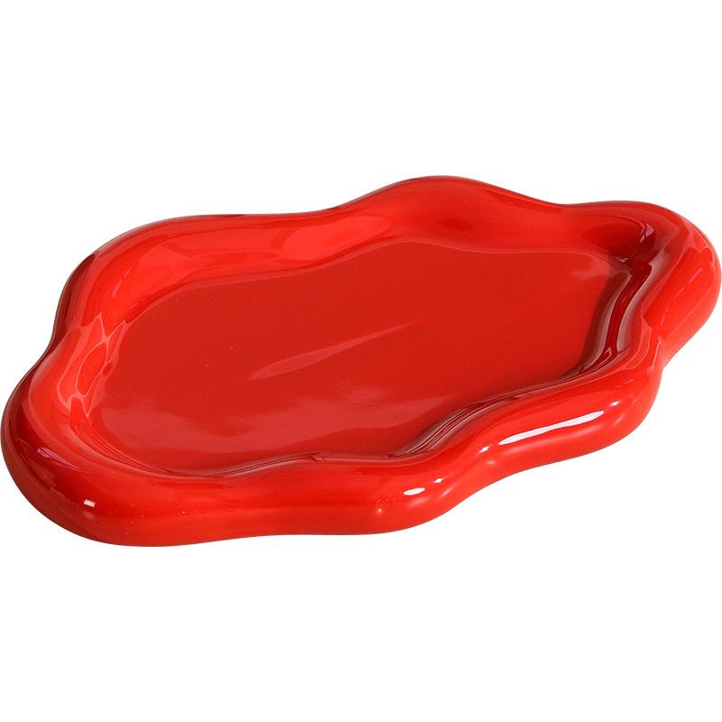 Simple Ceramic Red Cloud Plate Jewelry Pendulum Plate High Value Jewelry Plate Living Room Ornament Plate Key Storage Plate