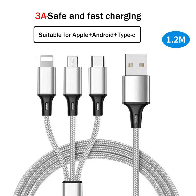 3 In 1 Usb Cable Micro Usb Type C Charger Cable Multi Usb Port Fast Charging Cord For Iphone 11 12 13 Pro Max Xiaomi Samsung