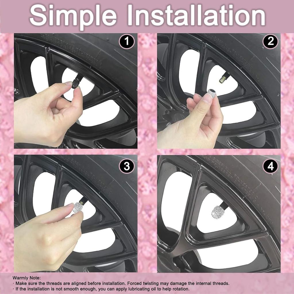 Bling Tire Valve Stem Caps 4 Pack Crystal Tire Caps Shinny Rhinestone for Women, Wheel Tire Valve, Car Accessories Universal for Cars, Trucks, SUV