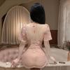 Sex underwear sexy perspective deep V floral rose light yarn hip skirt pure desire backless uniform
