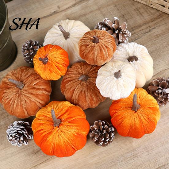 Realistic Halloween Pumpkin Decoration Small Velvet Thanksgiving Table Centerpiece, Soft Stuffed Prop for Fall Harvest Farmhouse Themed