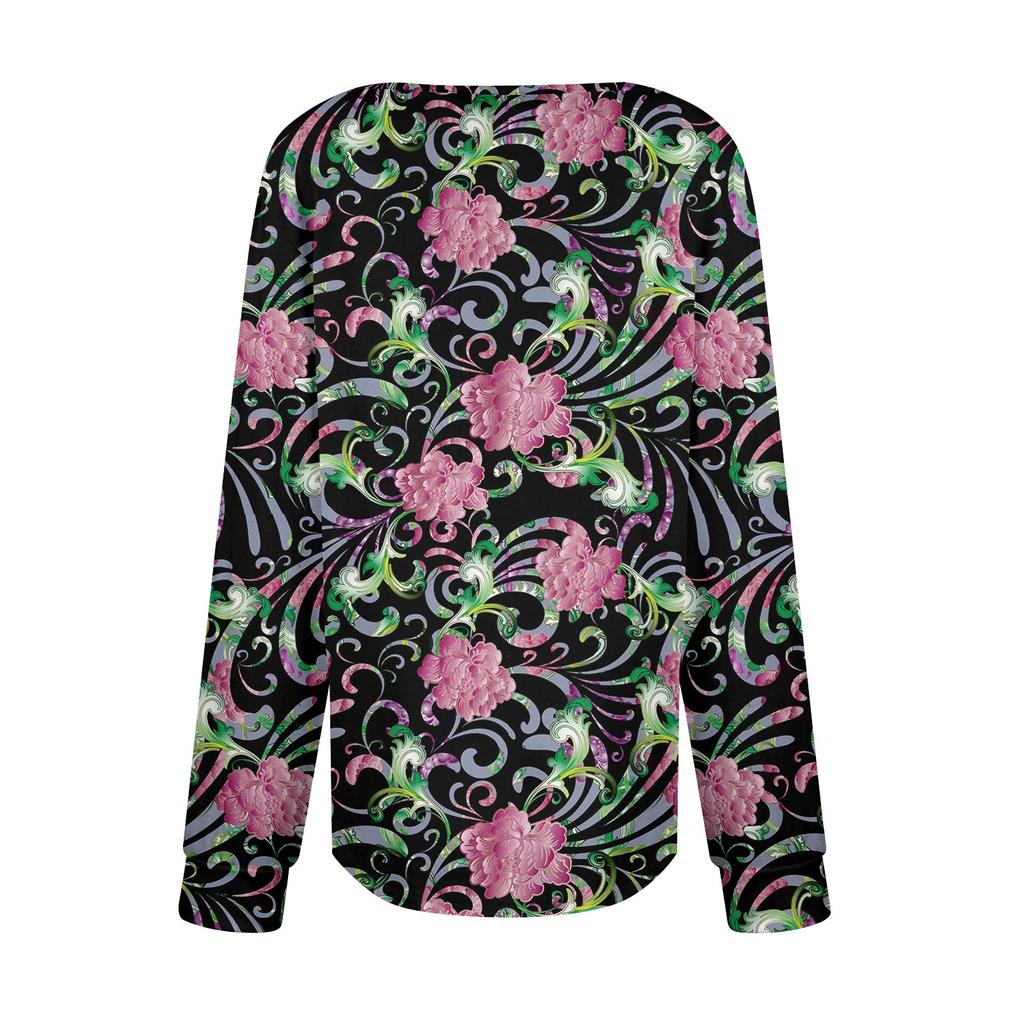 Košile s dlouhým rukávem pro ženy Roztomilý potisk Grafická trička Halenky Oblečené Ležérní halenky Skládané tuniky s nabíraným výstřihem