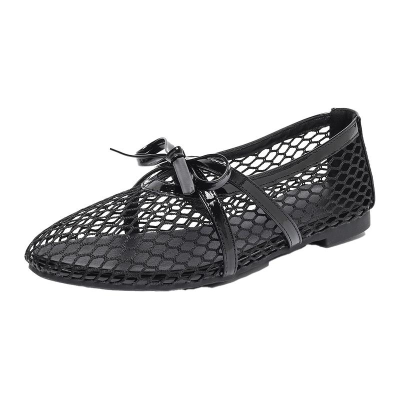 New Mesh bowknot Breathable Flats Female Hollow Soft Sole Comfort Mary Jane Women Leisure Ankle Strap Round Toe Ballet Shoes