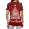 Women's T Shirt Christmas Print Button Short Sleeve Daily Weekend Fashion Basic V- Neck Regular Top