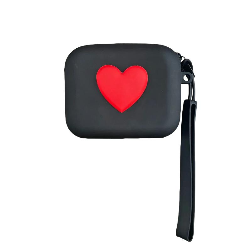 Cute 3D Heart Shaped Silicone Coin Purse Lightweight Portable Wrist Strap for Key Earphone Lipstick Woman Gift