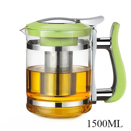 1500ml Large Capacity Heat Resistant Glass Tea Pot With Stainless Steel Infuser For Flower Puer Tea Set Kettle Coffee Teapot