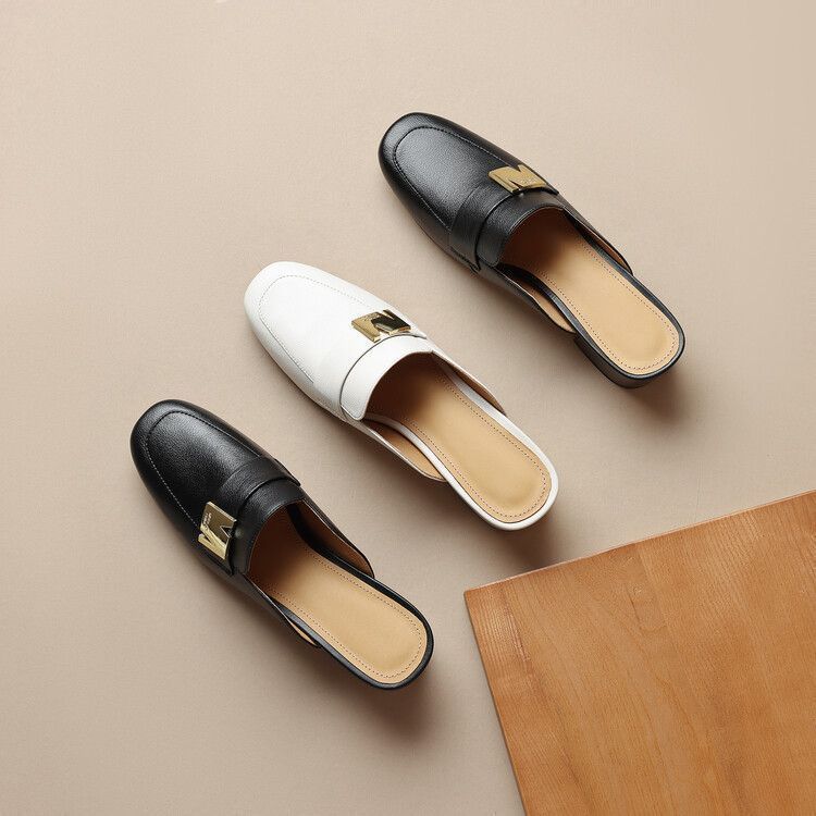 Spring and Summer 2025 New Thick Heel Versatile Slippers Women's Soft-soled Bag Head Half Slippers Women's Head Shallow Mouth Women's Shoes