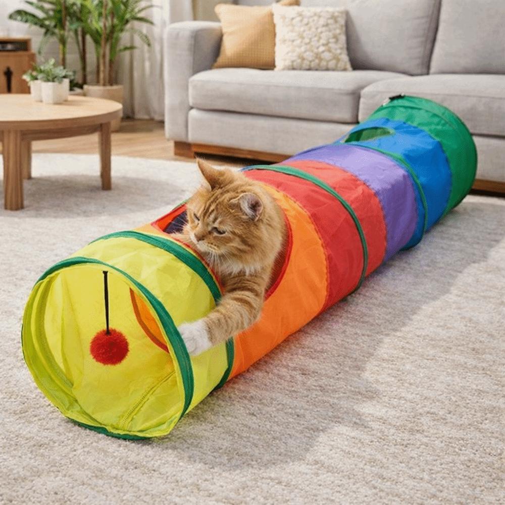 Colorful Folding Cat Tunnel Toys Interactive with Ball Pet Play Tunnel Breathable Kitty Training Toy Relieve Boredom