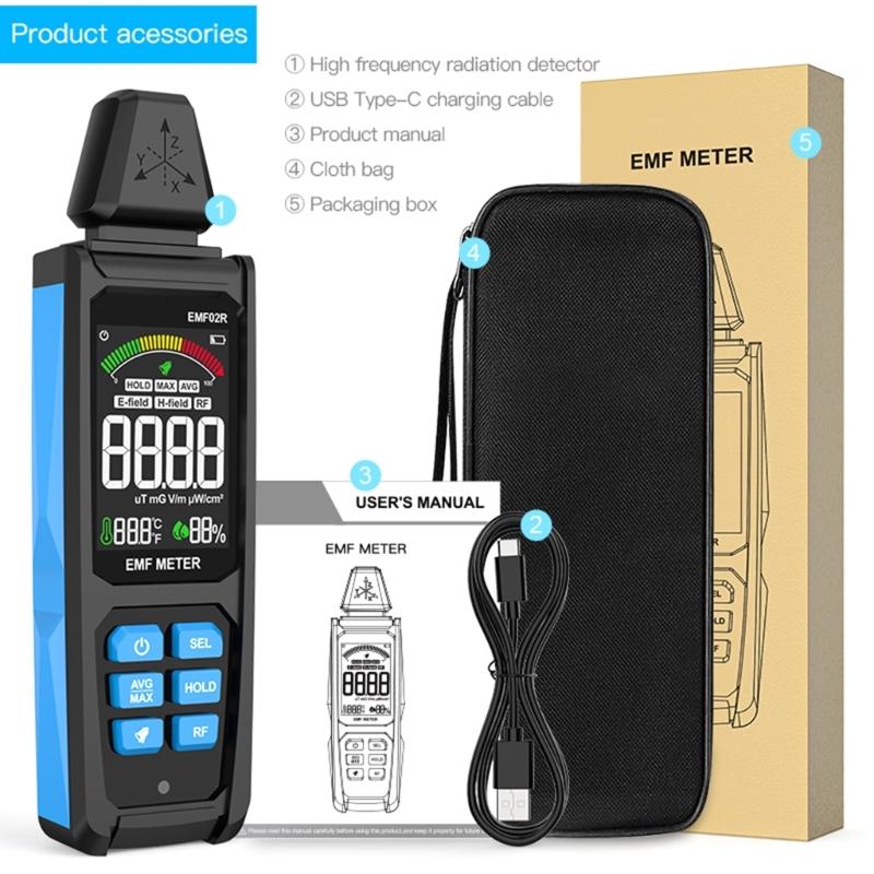 Electromagnetic Field Meter Radiation Tester EMF Analyzers Radiation Detection Precise Monitoring User Friendly Display