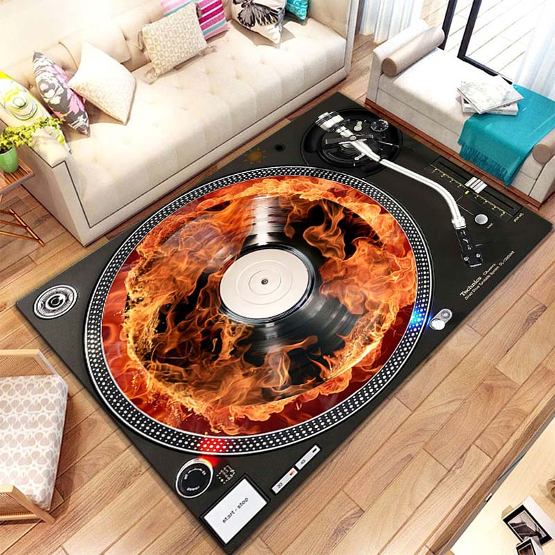 Music Vinyl Disc Player Pattern Rug Carpet for Bedroom Living Room Kitchen Bathroom Floor Mat Home Decor Non-Slip Floor Pad Rug