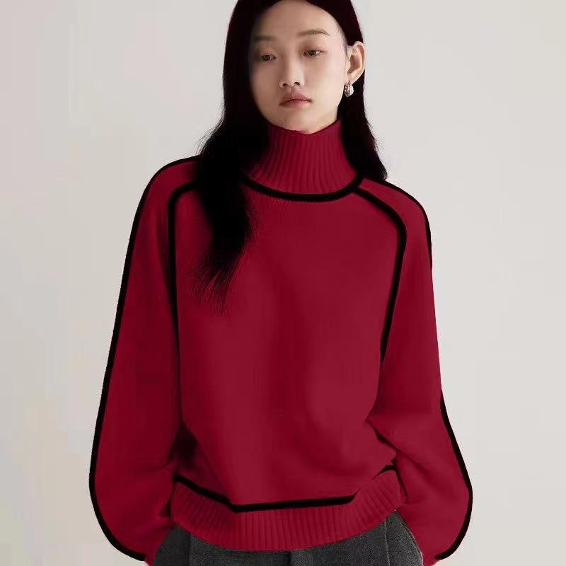 YYFS Women's Fashion Casual Fall Winter Stripe Print Long Sleeve High Neck Sweaters