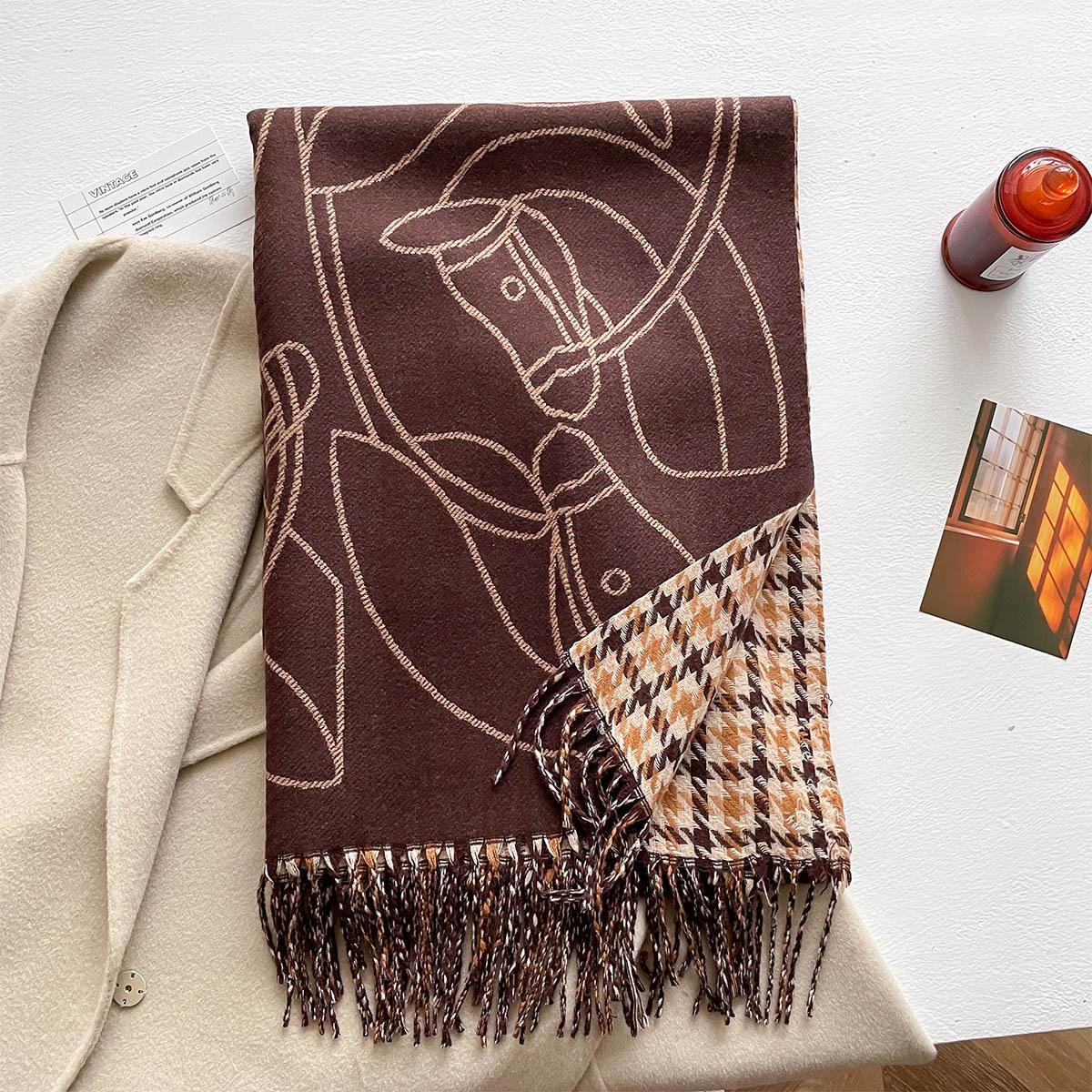 

Women Imitation Cashmere Warm Shawl Ethnic Cloak Fashion Scarves Print Coldproof Windproof Houndstooth Scraf Bandana Bufanda 200x65cm