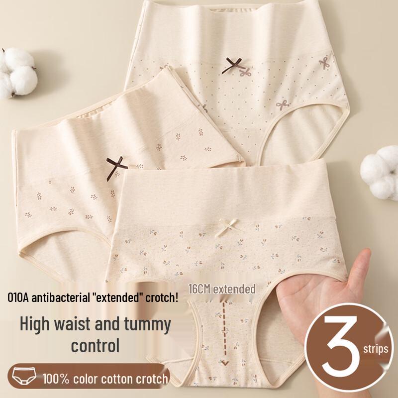 Dingguagua Women's Antibacterial Cotton High-Waist Underwear 3-Pack