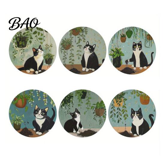 Unique Cat Themed Gifts Wooden Coasters, Decorative Heat Resistant Table Mats, Non-slip Cup Retro Pattern Coasters Insulation for Hot Drinks And Desk