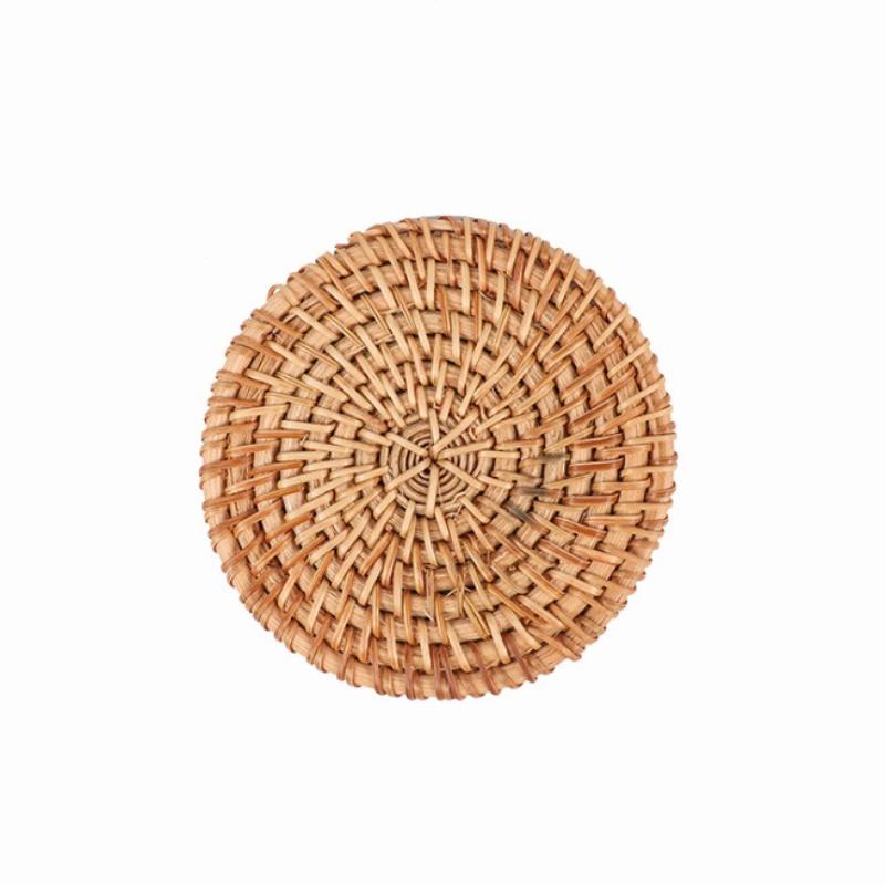 Gewebtes Rattan Teeuntersetzer Rund Naturrattan Tassenuntersetzer Handgewebt Hitzebeständige Tischsets Tischunterlage Küche