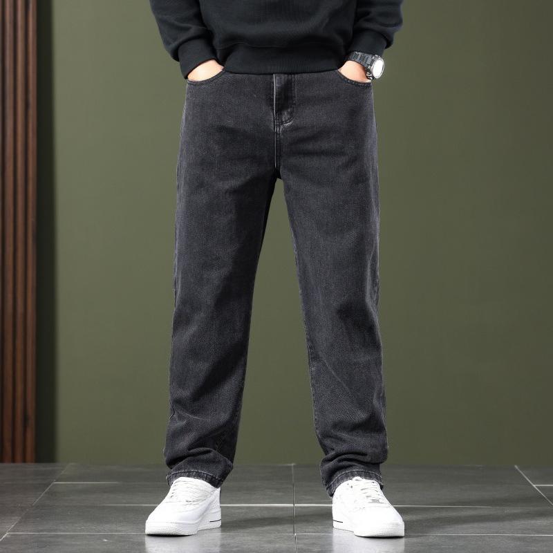 

Мужские джинсы больших размеров с высокой эластичностью, повседневные, прямого кроя, свободного покроя, с высокой посадкой 44 черный серый