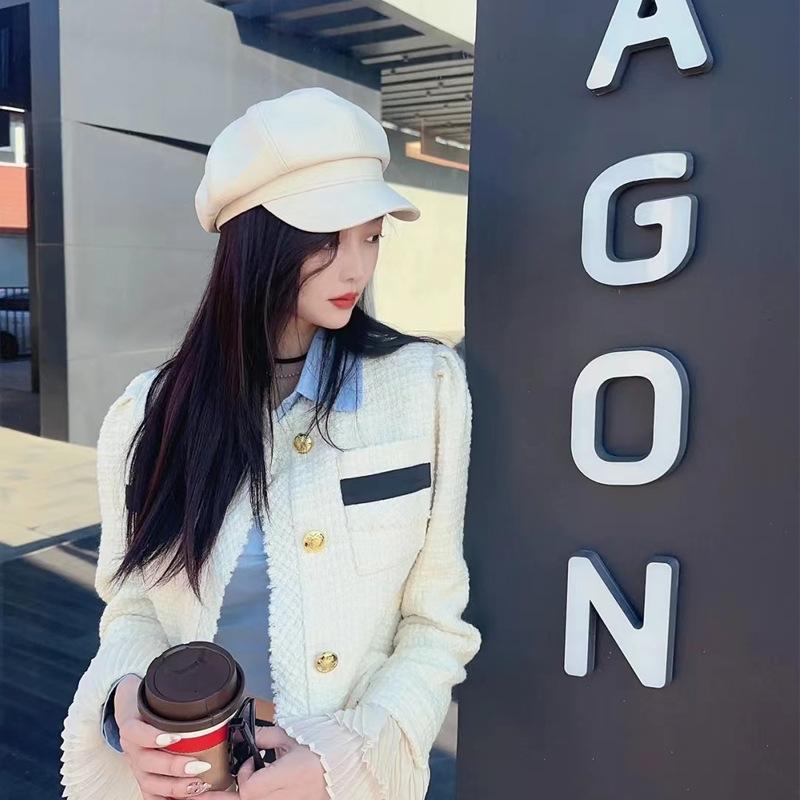 Retro Women Spring New Hot Selling Everything Cotton Hemp Beret Temperament Leather Brim Painter Hat Trend Octagon Hat