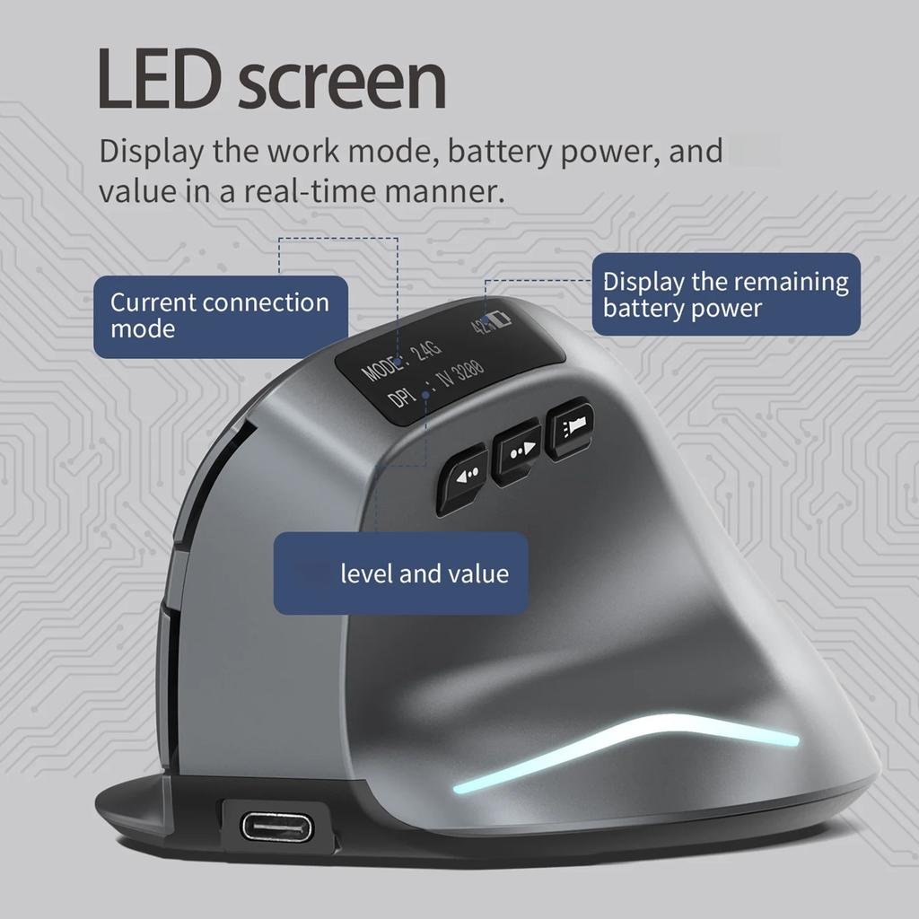 Display screen mouse ZELOTES F-26C Rechargeable display -mode wireless mouse with silent 2.4GHz BT gray mouse Mute the mouse