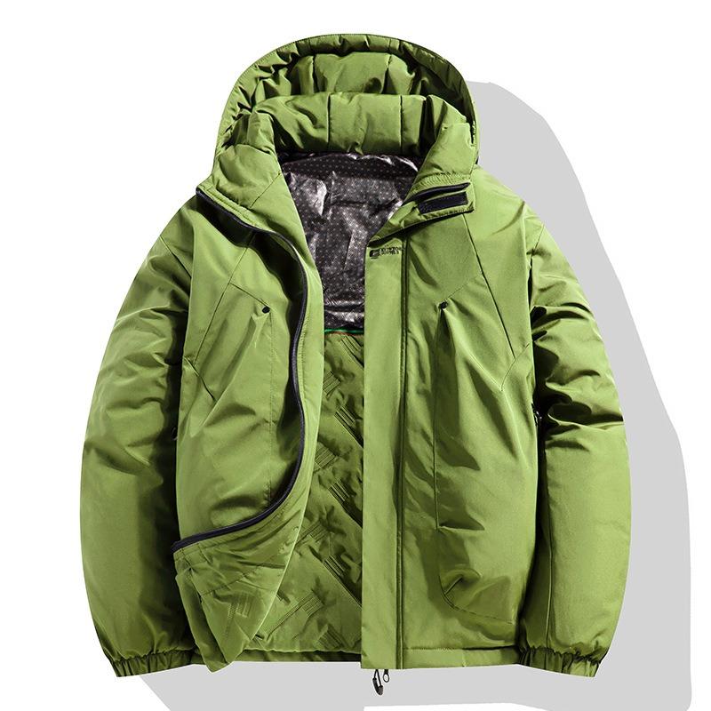 Casual Men's Charging Cotton Jacket Winter Port Style Loose Windproof Plus Size Hooded Waterproof Warm Solid Color Jacket Cotton Jacket