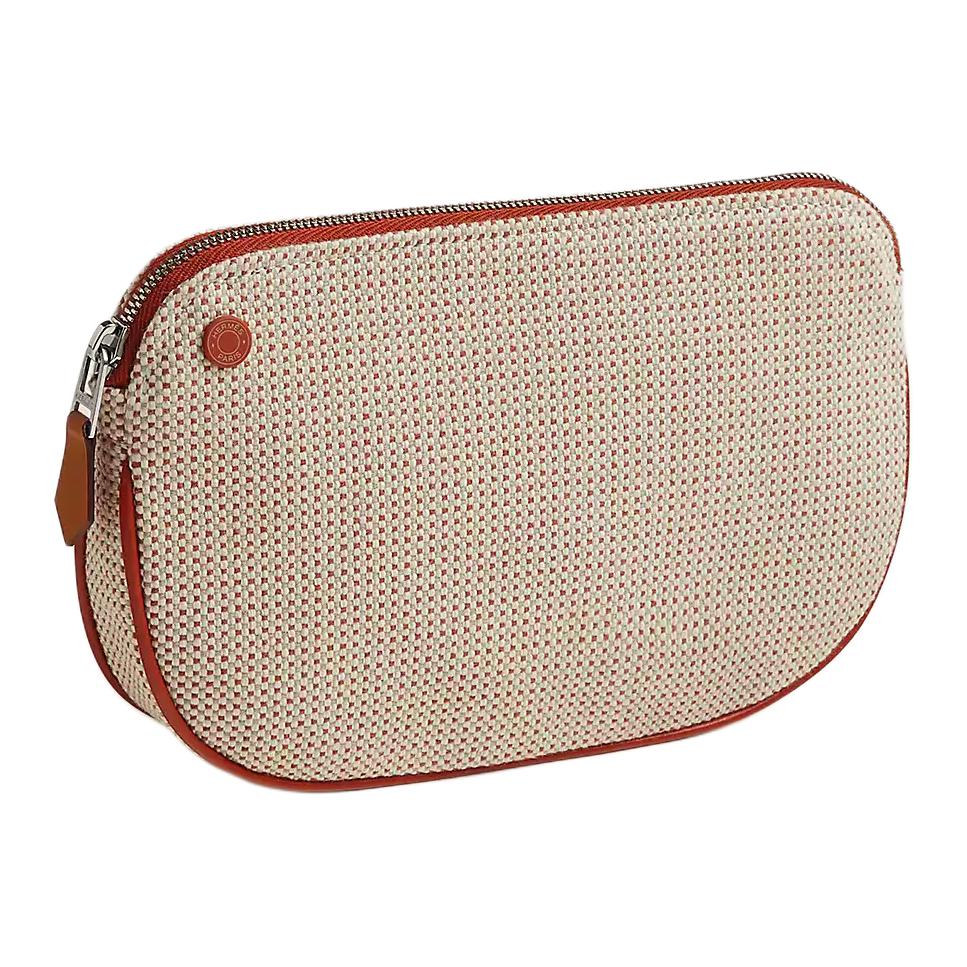 Hermes Echappee 19 Silver Buckle Cotton Toiletry Bag Unisex Toiletry Bag Brandy H103607M02 Box Included