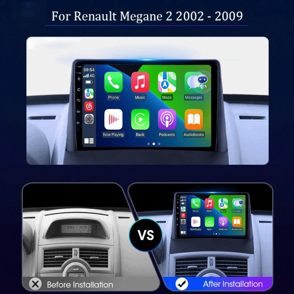 Android 14 Carplay Auto For Renault Megane 2 2002 2003 2004 2005 2006 2007 2008 2009 Multimedia Car Radio Player WIFI+4G Stereo