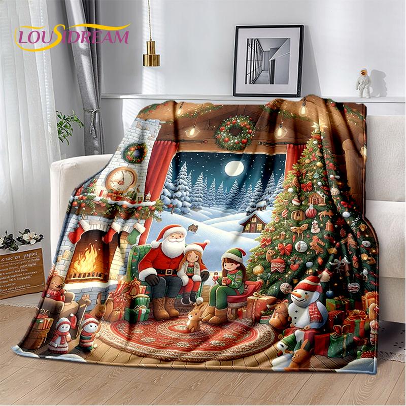 2025 Merry Christmas Tree Santa Claus,New Year Fairy Tale Gift Soft Plush Blanket,Flannel Throw Blanket for Living Room Bed Sofa